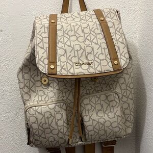 Calvin Klein Cream Logo Backpack with Tan Trim